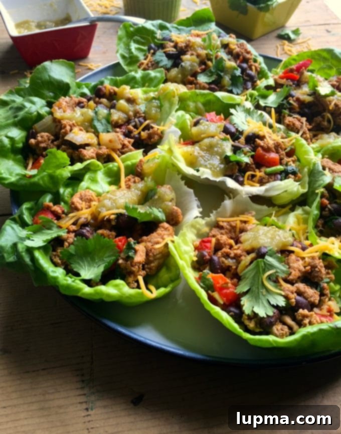 Zesty Mexican Turkey Lettuce Wraps 4 Close-up of freshly prepared Mexican Turkey Lettuce Wraps with a vibrant filling