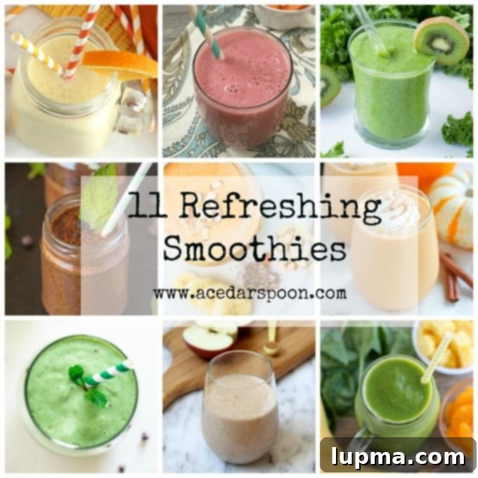 11 Irresistibly Refreshing Smoothies 2 A vibrant collage of various healthy smoothies, perfect for post-holiday detox and refreshment.