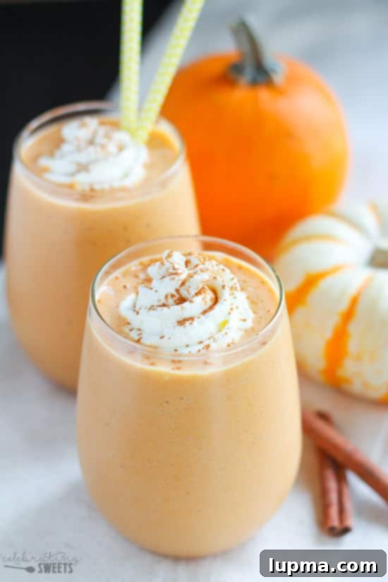 11 Irresistibly Refreshing Smoothies 8 A simple yet inviting Healthy Pumpkin Smoothie in a tall glass, with a dash of spice.