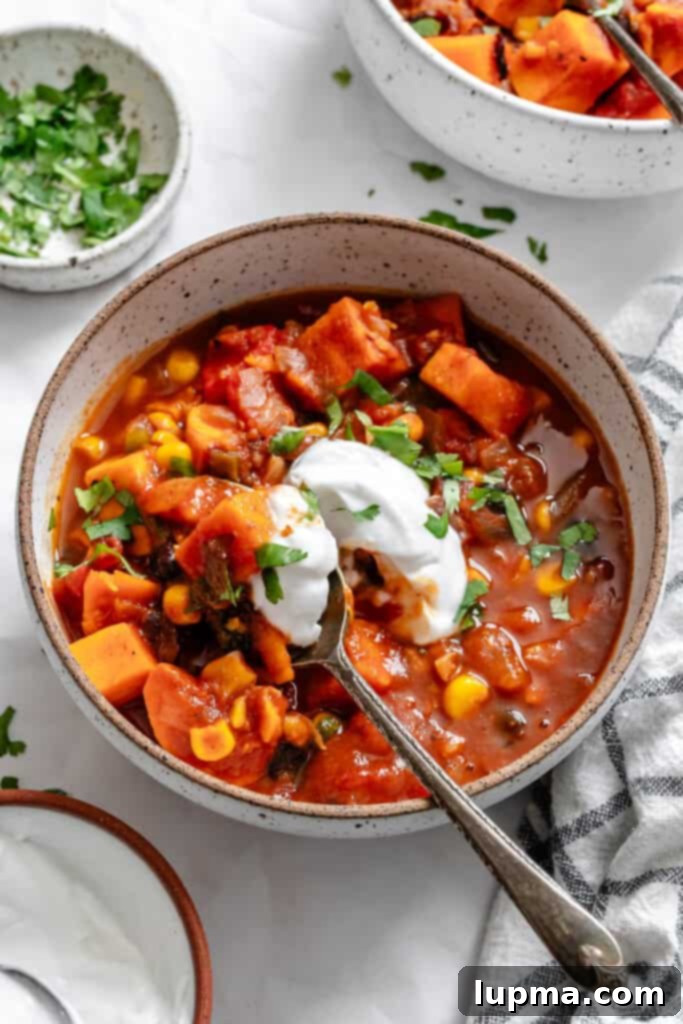 Hearty Sweet Potato Chili 6 Sweet Potato Chili with a spoon