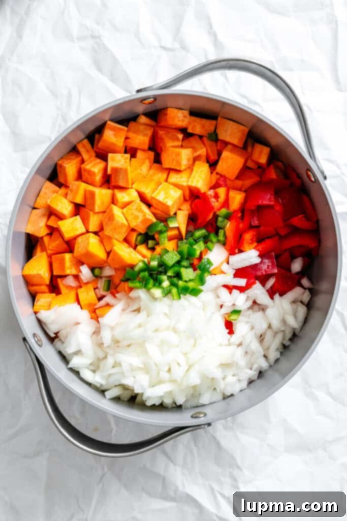 Hearty Sweet Potato Chili 8 Sweet Potato Chili ingredients in pot