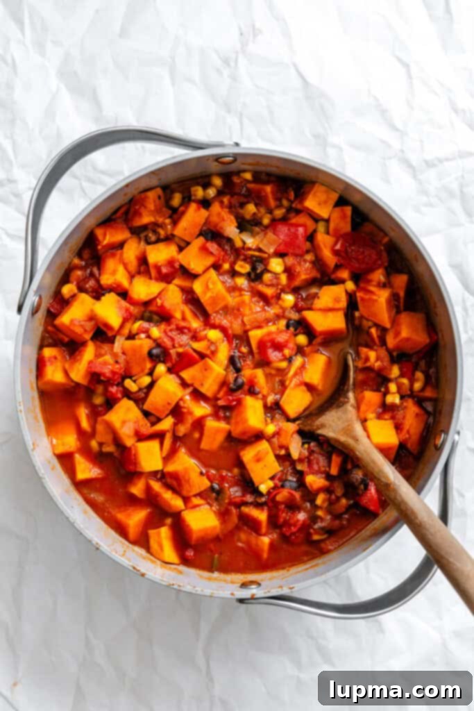 Hearty Sweet Potato Chili 10 Sweet Potato Chili in a pot
