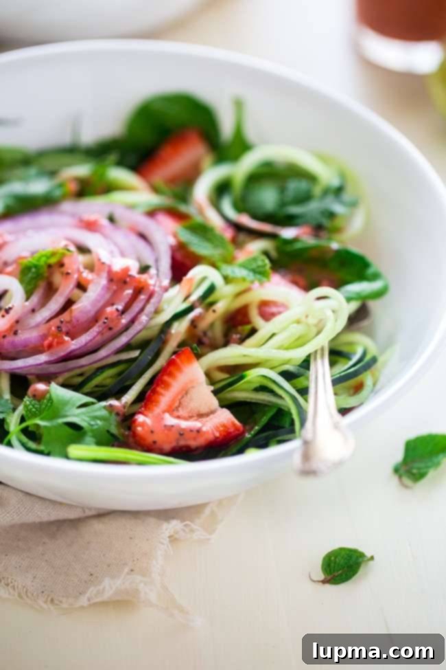 Spiralized Cucumber Salad Recipe with Chia Seed with Strawberry Vinaigrette
