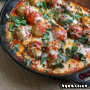 Garden Fresh Skillet Tomato Basil Meatballs 5 Skillet Tomato Basil Meatballs in a square image for recipe card.