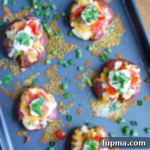 Ultimate Loaded Smashed Potatoes 10 Loaded Smashed Potatoes are crispy on the outside and soft on the inside and loaded with cheese, sour cream, tomatoes, green onion and cilantro. These make an easy family meal or appetizer for game day or a party!