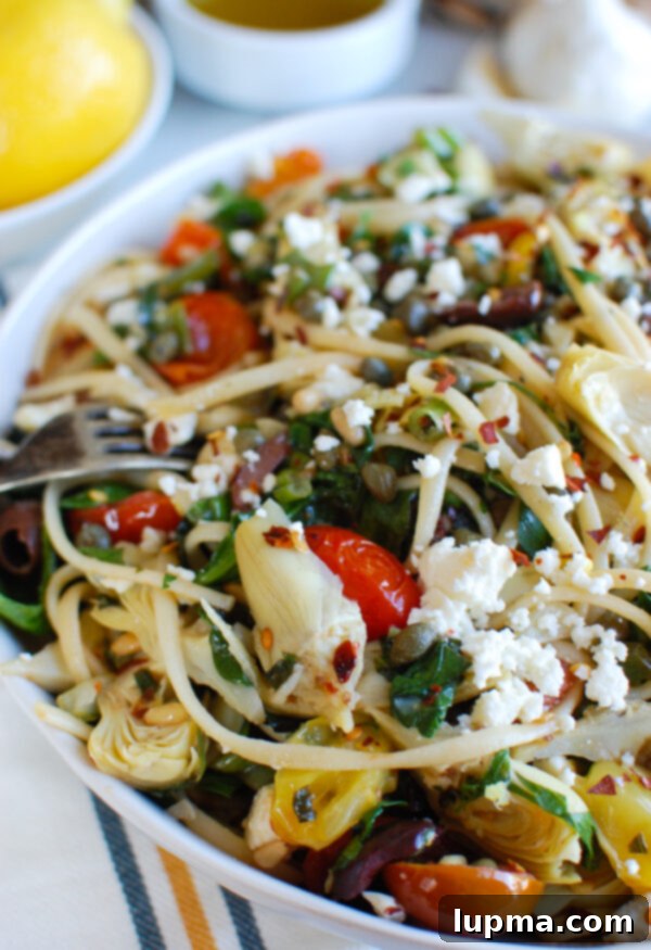 Vibrant Mediterranean Pasta 2 Mediterranean Pasta White Bowl with Fork