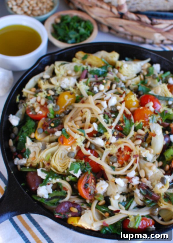 Vibrant Mediterranean Pasta 6 Mediterranean Pasta with skillet
