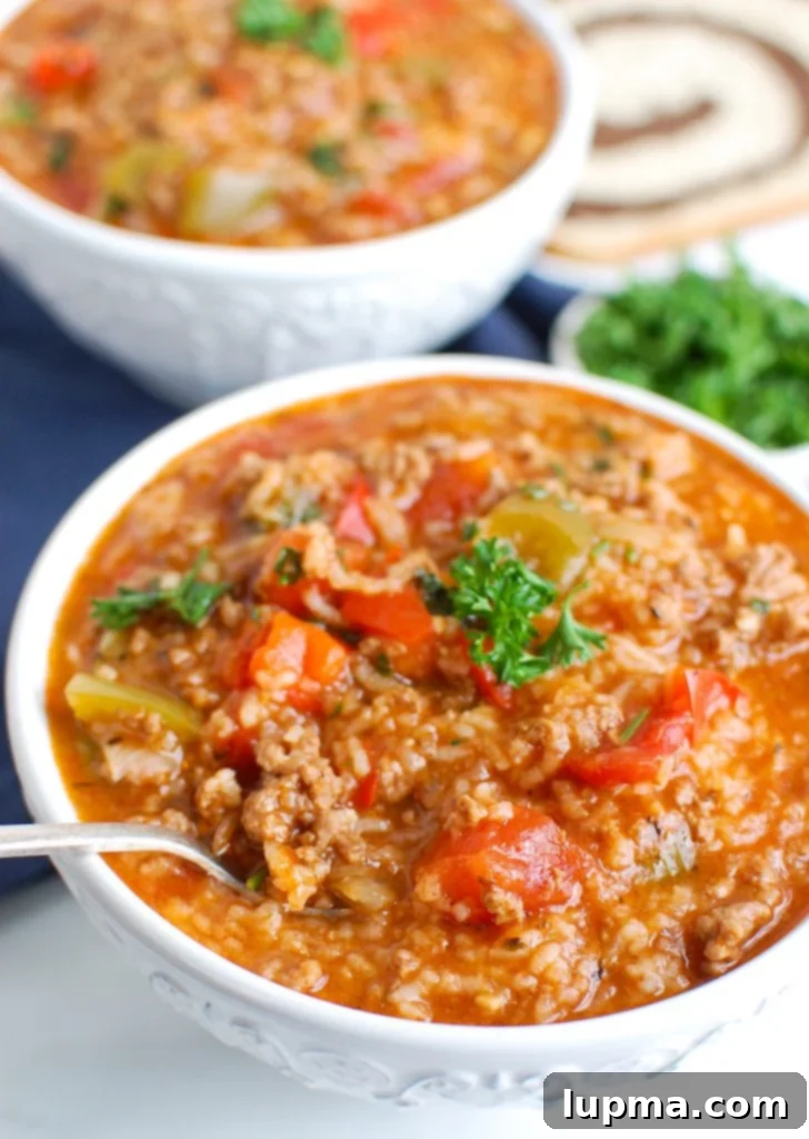 Instant Pot Deconstructed Stuffed Pepper Soup 2 Instant Pot Stuffed Pepper Soup White Bowl