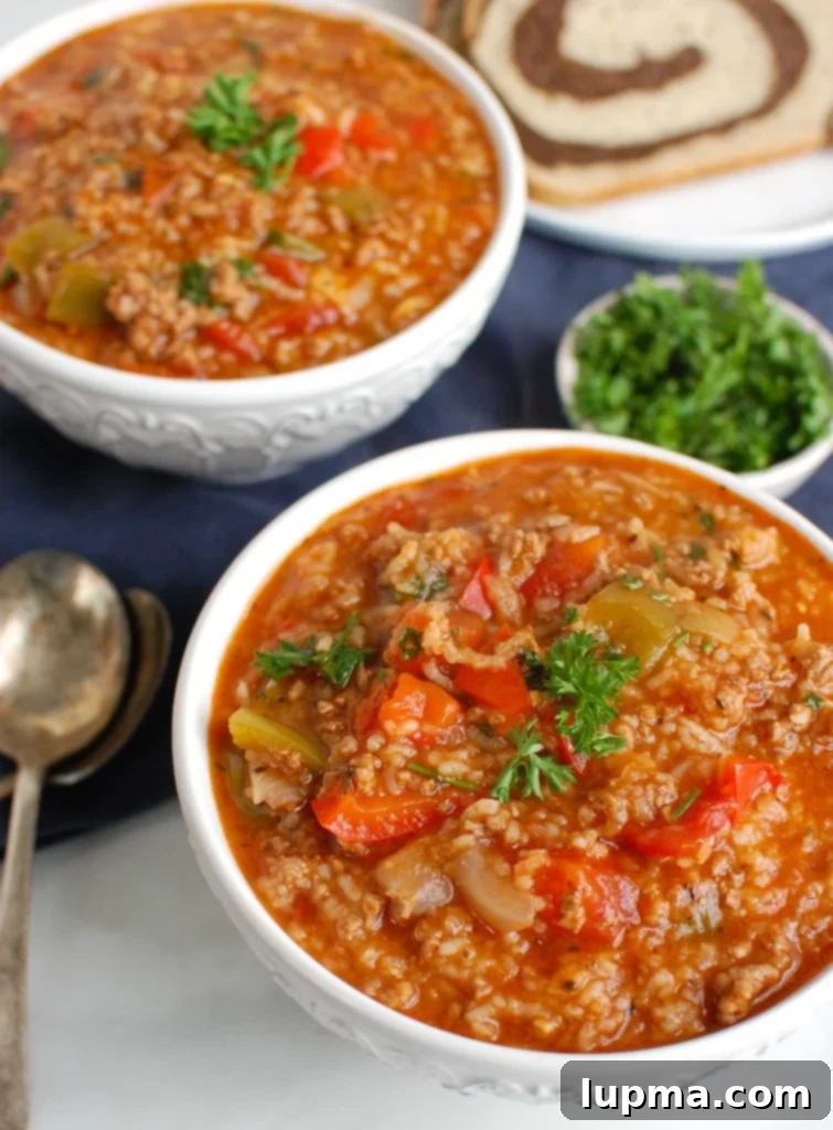 Instant Pot Deconstructed Stuffed Pepper Soup 3 Instant Pot Stuffed Pepper Soup Two Bowls