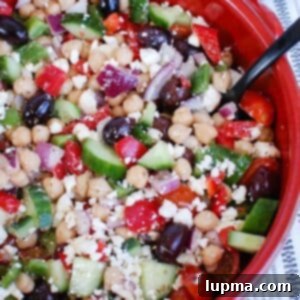 Zesty Mediterranean Chickpea Medley 7 Greek Chickpea Salad in a serving bowl