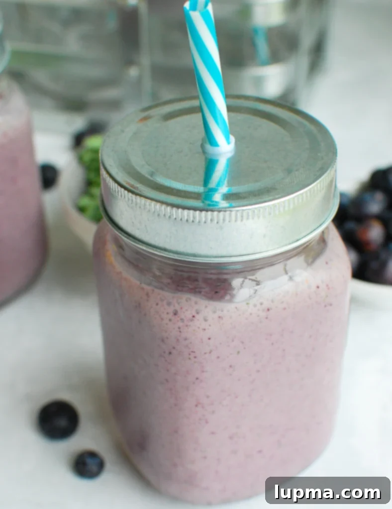Blueberry Kale Power Blend 3 Blueberry Kale Smoothie up close