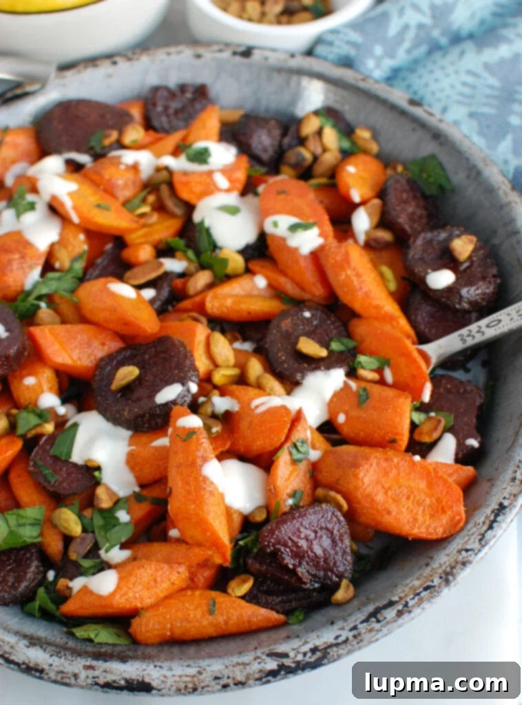 Caramelized Carrots and Beets with Creamy Tahini Drizzle 5 Roasted Carrots and Beets with Tahini with pistachios