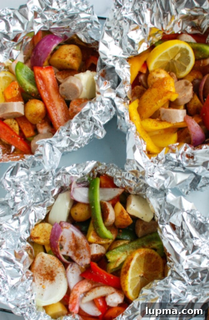 Sausage & Shrimp Foil Pack Dinners 5 Sausage and Shrimp Foil Packets served directly in foil