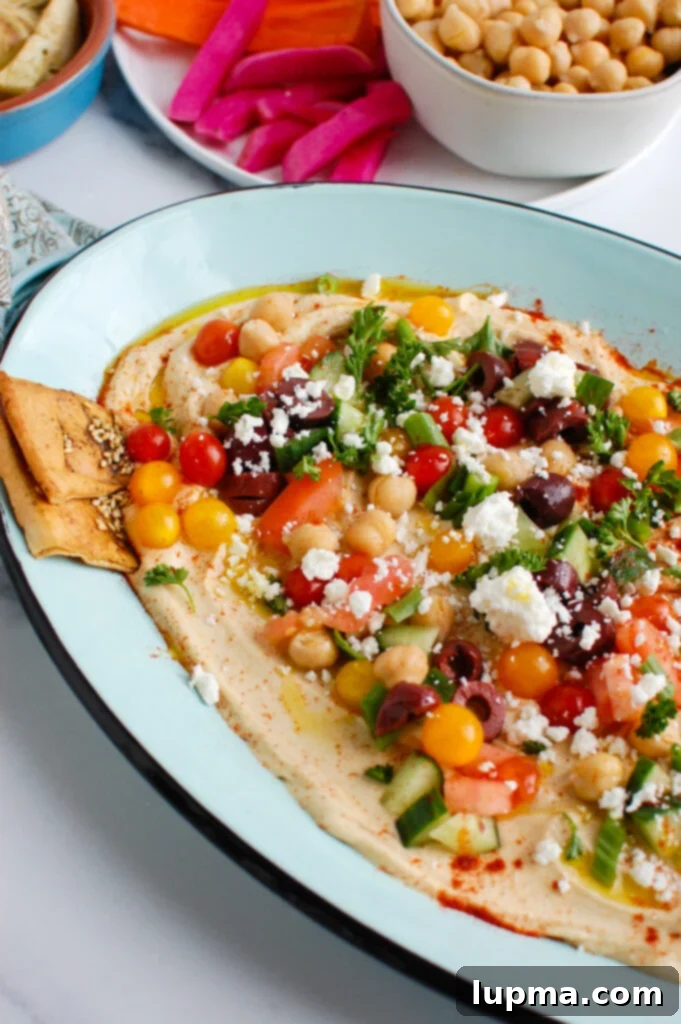 Mediterranean Hummus Platter 5 Hummus Platter on teal platter