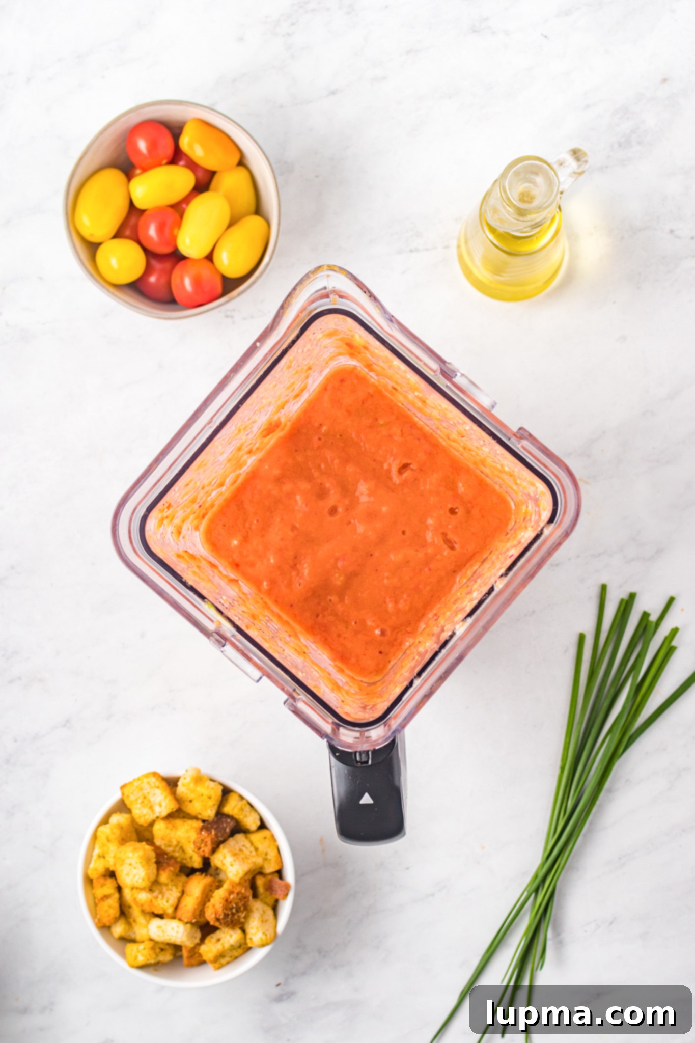 Refreshing No-Cook Gazpacho 7 Easy Gazpacho Recipe blended in a blender.