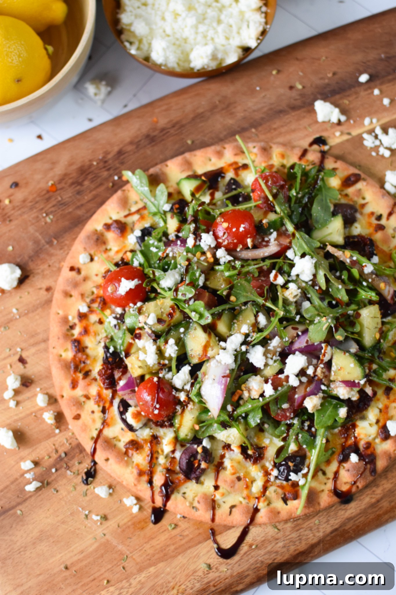 Hellenic Herb & Feta Pizza 8 Greek Pizza with balsamic.