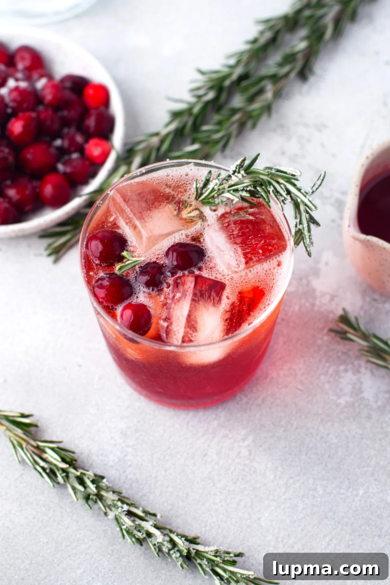 Vibrant Cranberry Aperol Spritz 7 A festive Cranberry Aperol Spritz garnished with a generous sprig of rosemary, emphasizing its holiday appeal.