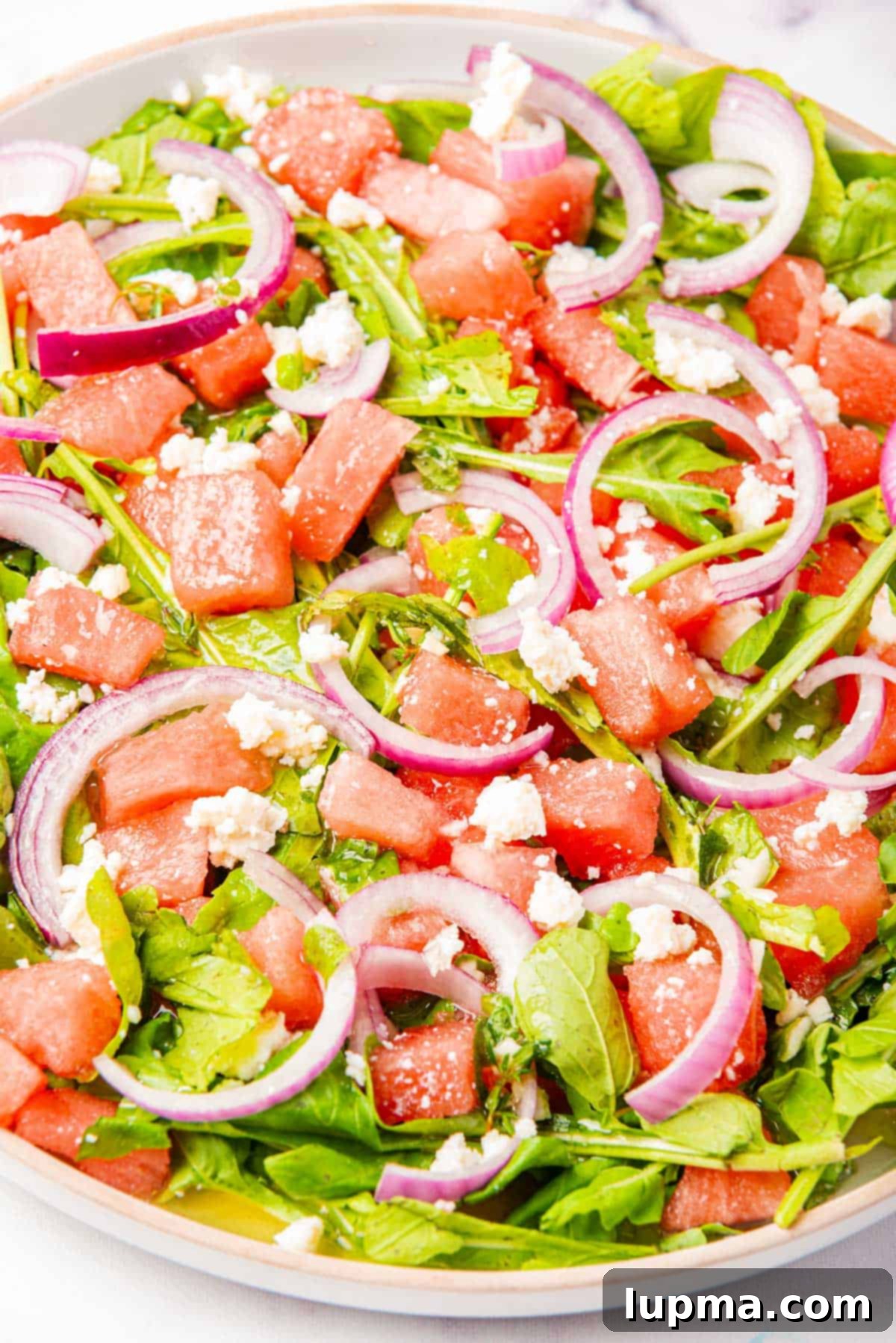 Refreshing Watermelon Arugula Medley 3 Watermelon Arugula Salad with feta cheese