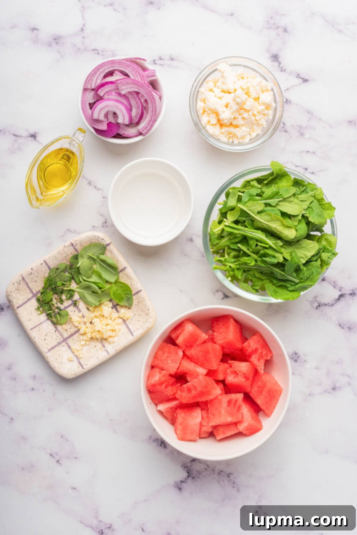 Refreshing Watermelon Arugula Medley 4 Watermelon Arugula Sala ingredients.