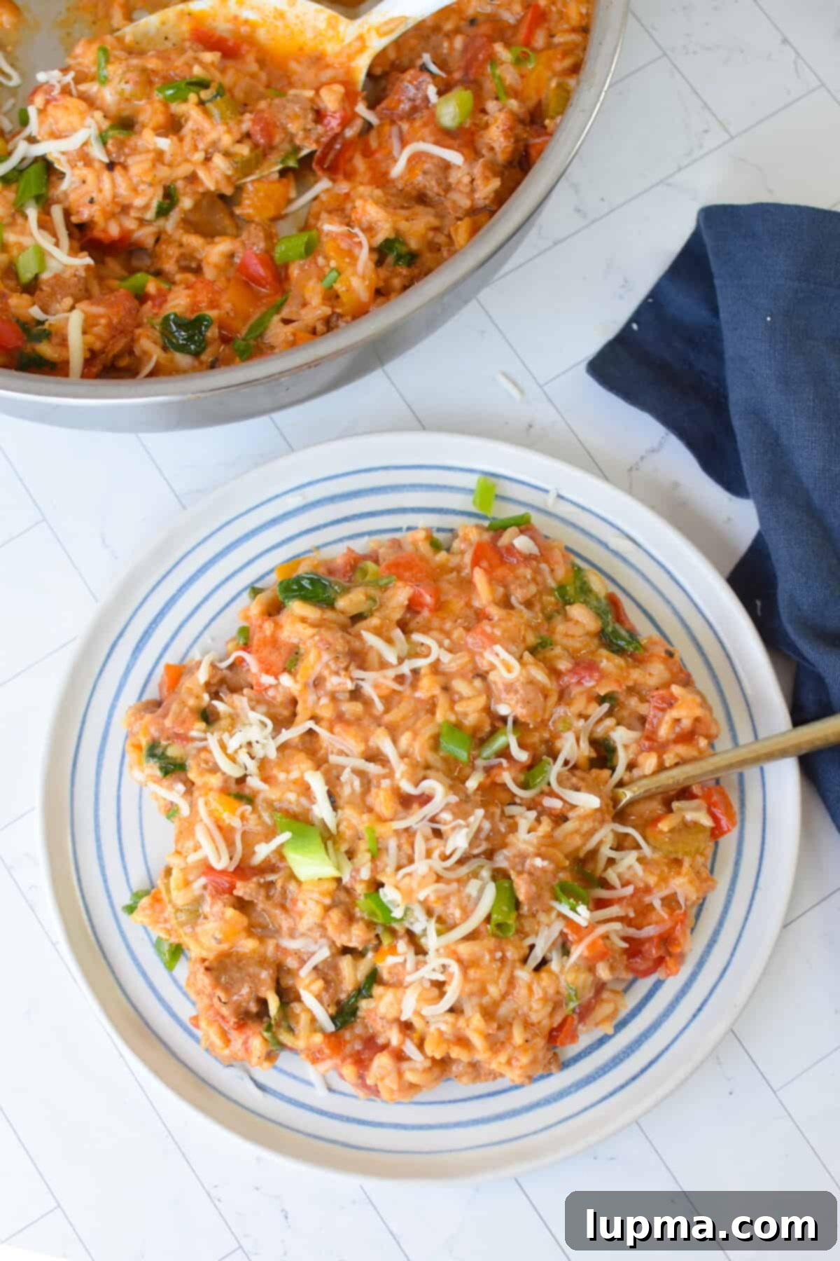 Hearty Creamy Cajun Sausage Rice Skillet 11 Creamy Cajun Sausage Rice Skillet on a plate