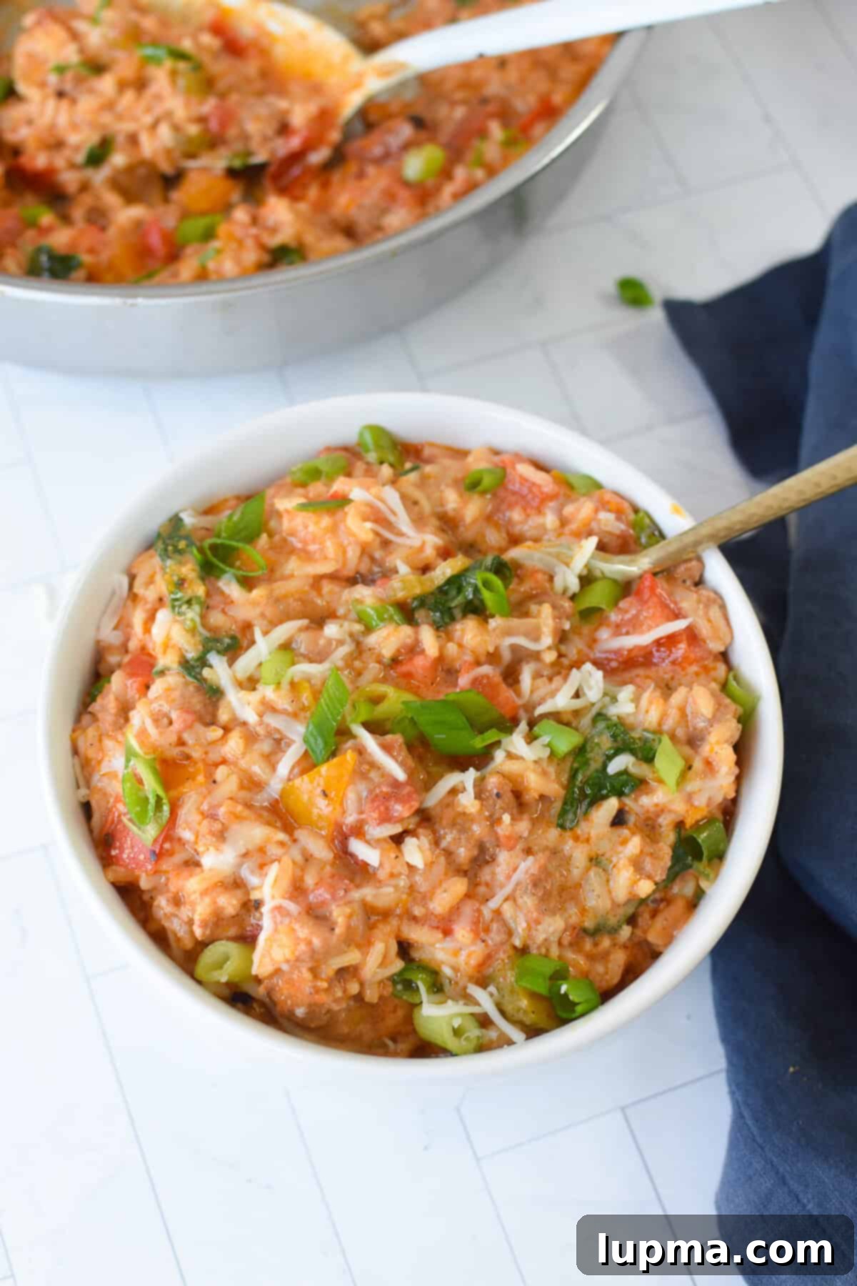 Hearty Creamy Cajun Sausage Rice Skillet 10 Creamy Cajun Sausage Rice Skillet in a bowl