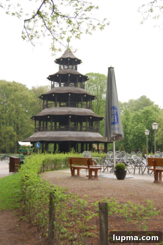 The iconic Chinese Tower at the beer garden in Englischer Garten, Munich