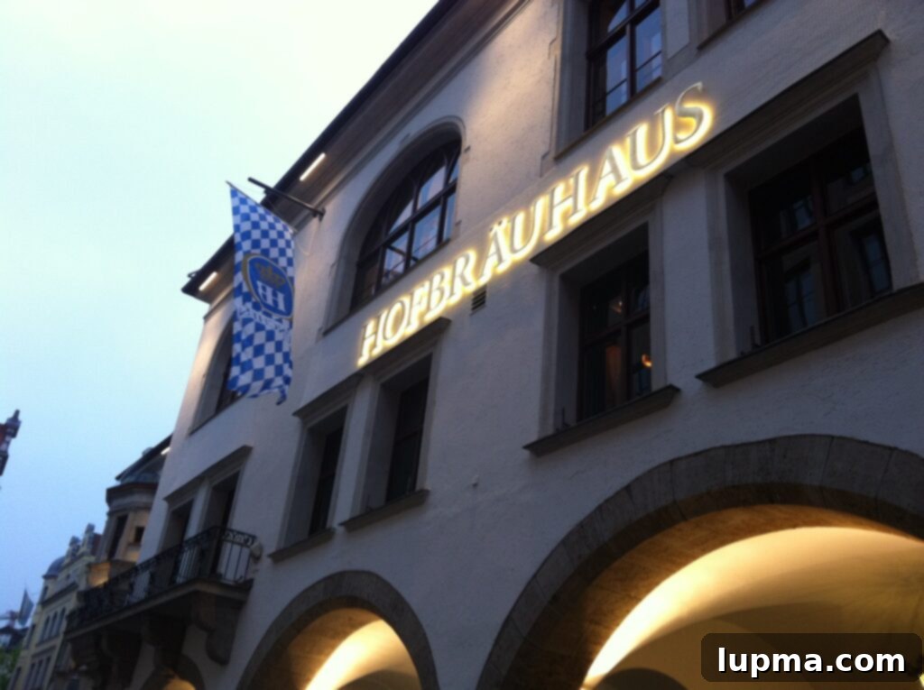 Inside the famous Hofbräuhaus, a historic beer hall in Munich, Germany