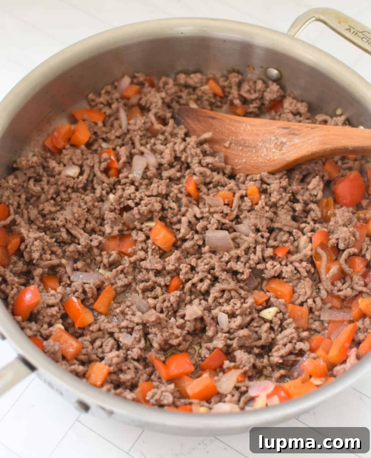 Mediterranean Beef and Cabbage Stir-fry vegetables in beef in skillet 