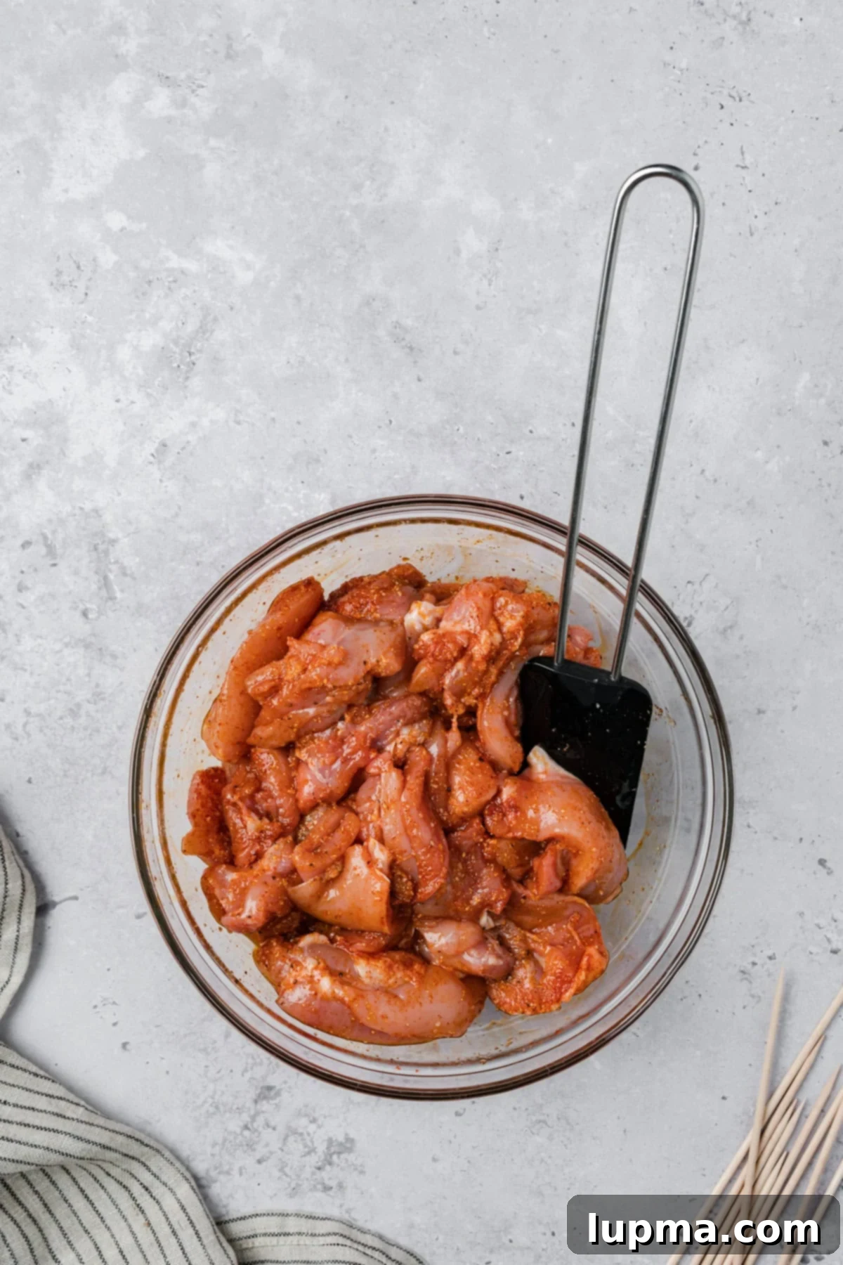 Garlic Parmesan Chicken Kebabs 8 Garlic Parmesan Chicken Skewers chicken in marinade