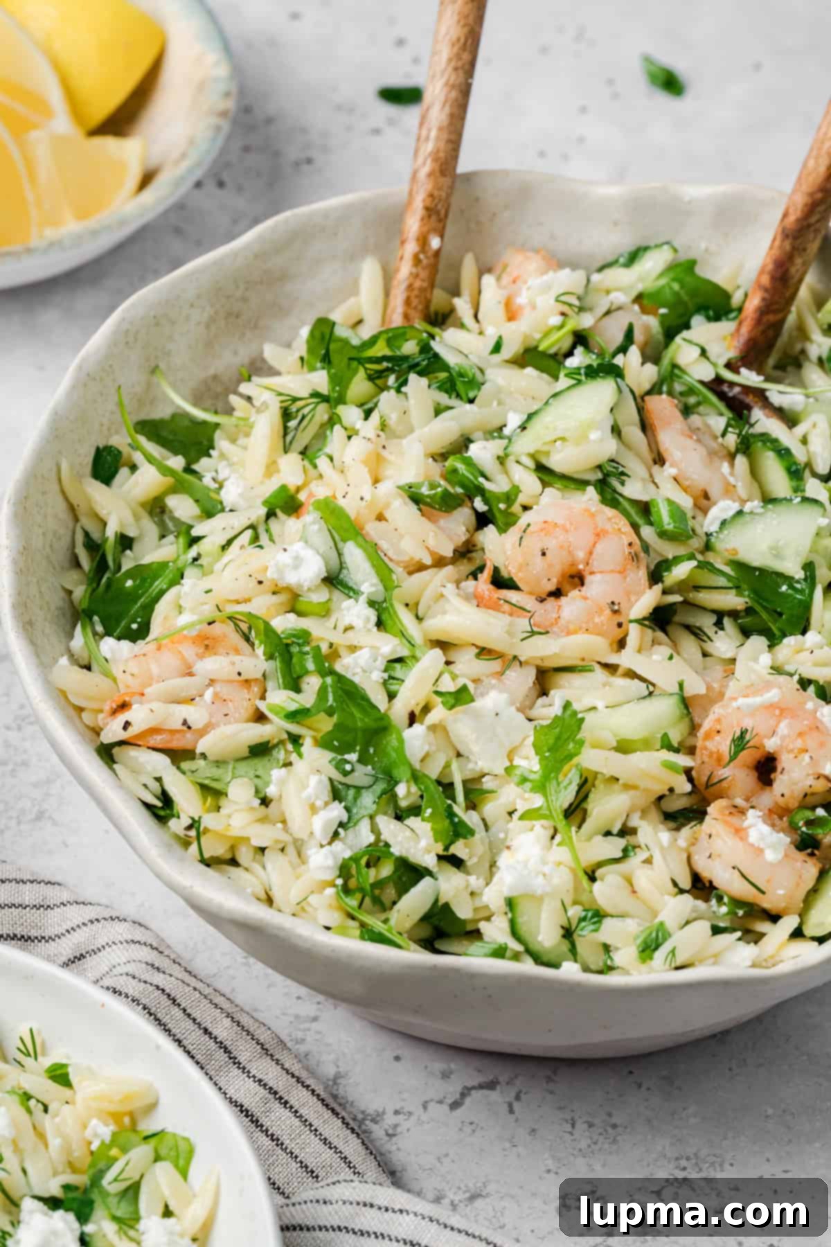 Shrimp Orzo Salad with Lemon-Dill Dressing 2 Lemon Shrimp Orzo Salad in a large white bowl