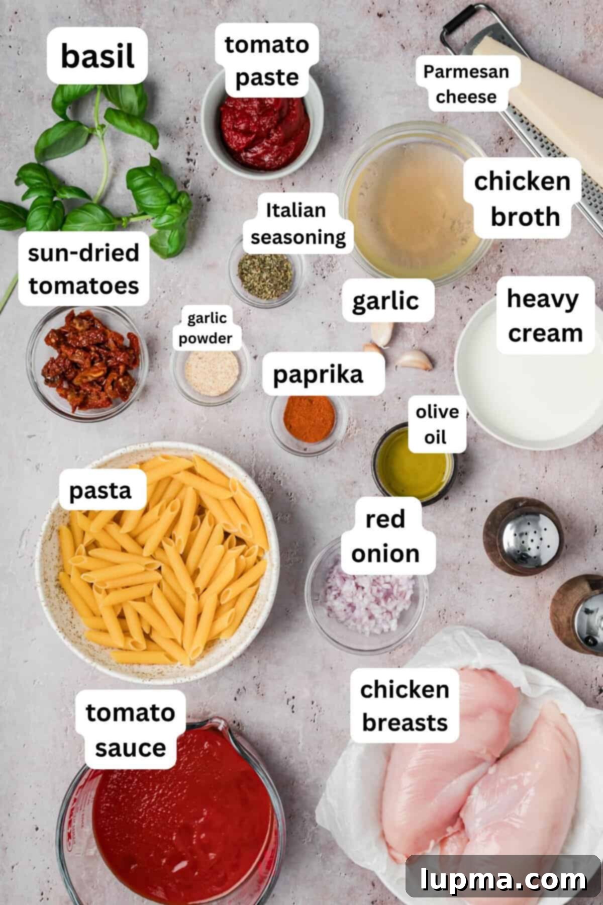 Creamy Chicken Tomato Pasta Ingredients