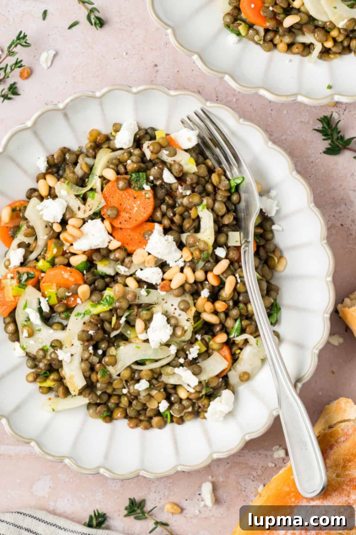 Mediterranean Lentil Salad with Carrots, Leeks and Feta Cheese
