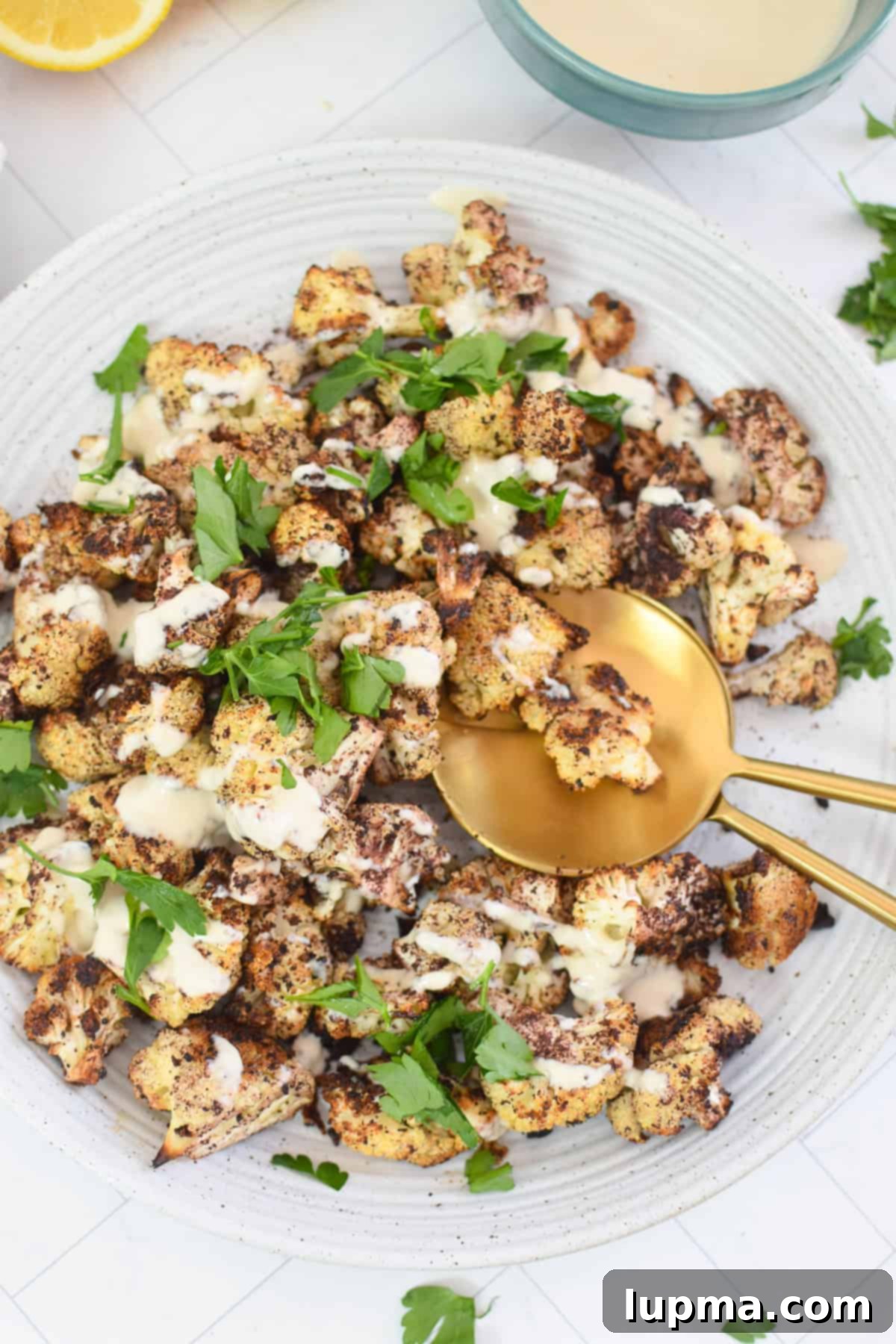 Lebanese Tahini Cauliflower 2 Lebanese Roasted Cauliflower with Drizzled Tahini Sauce