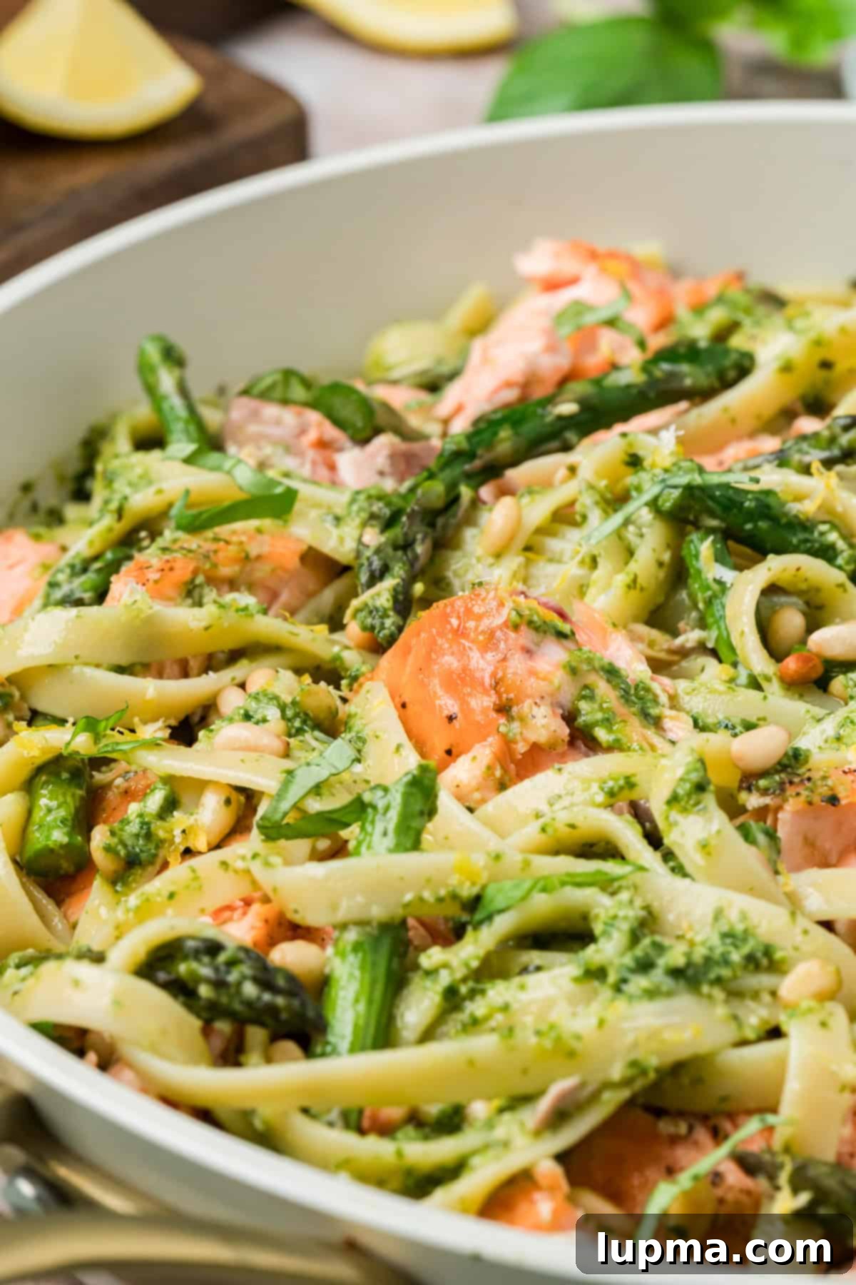 Easy Pesto Pasta with Salmon and Asparagus