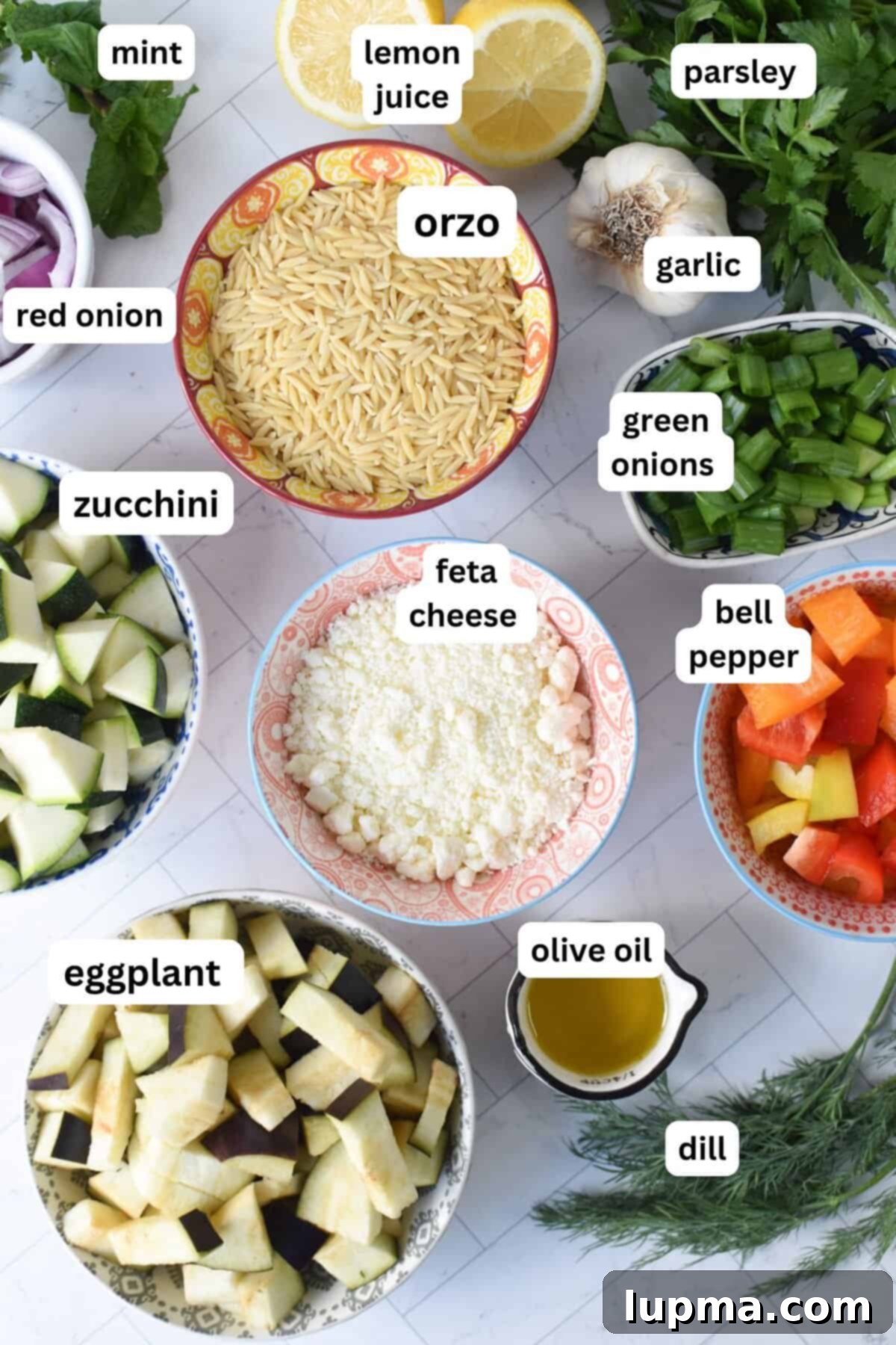 Roasted Vegetable Orzo Salad recipe ingredients 