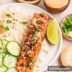 Bang Bang Salmon on a white plate