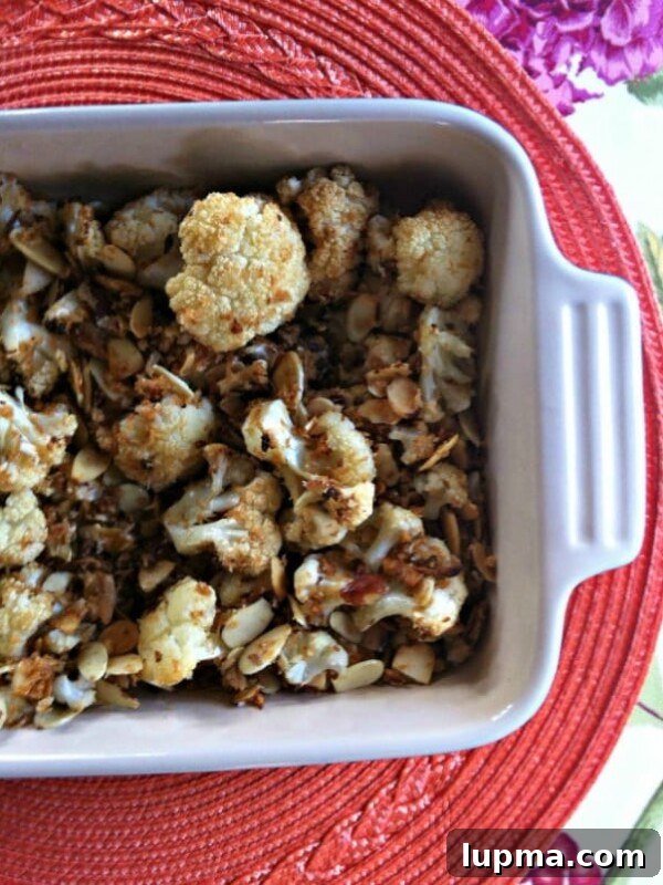 Roasted Cauliflower with Almond Panko Topping from A Cedar Spoon