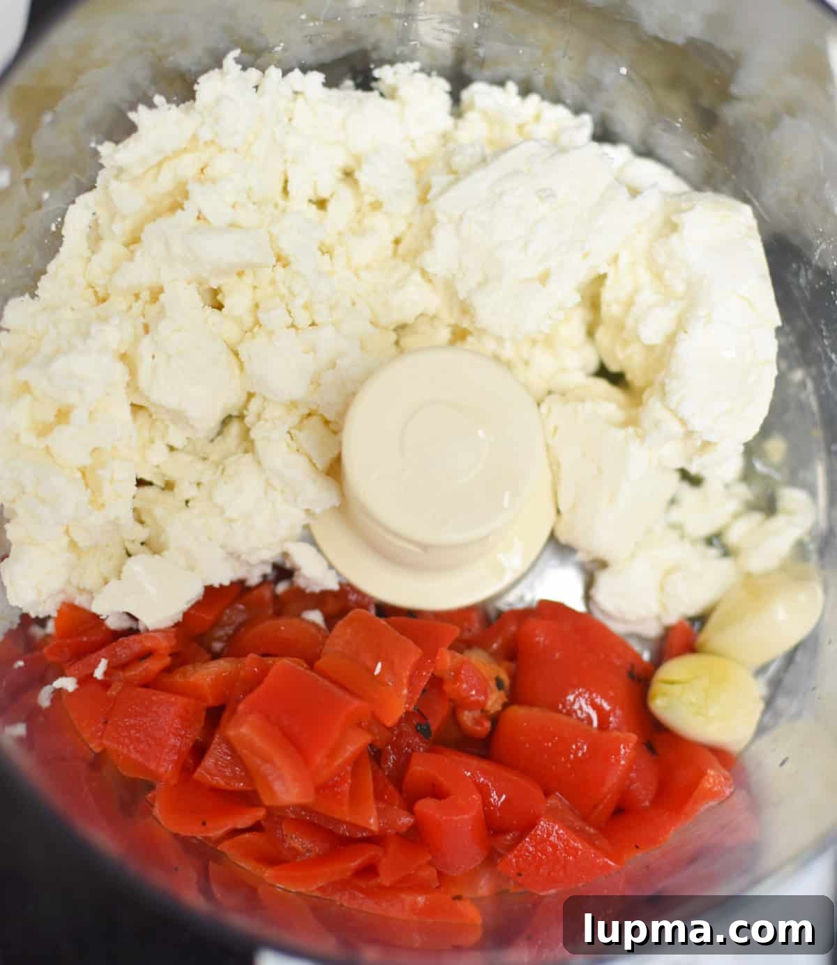 Peppers and feta in a food processor
