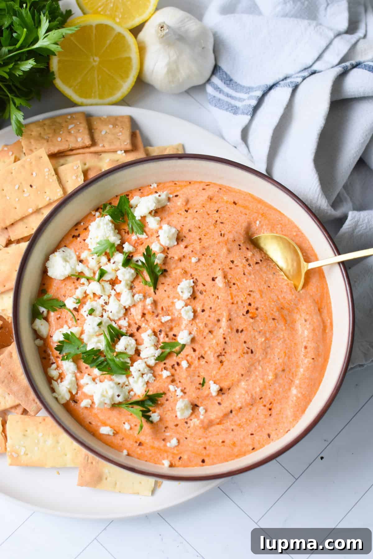 Spicy Roasted Red Pepper Feta Dip