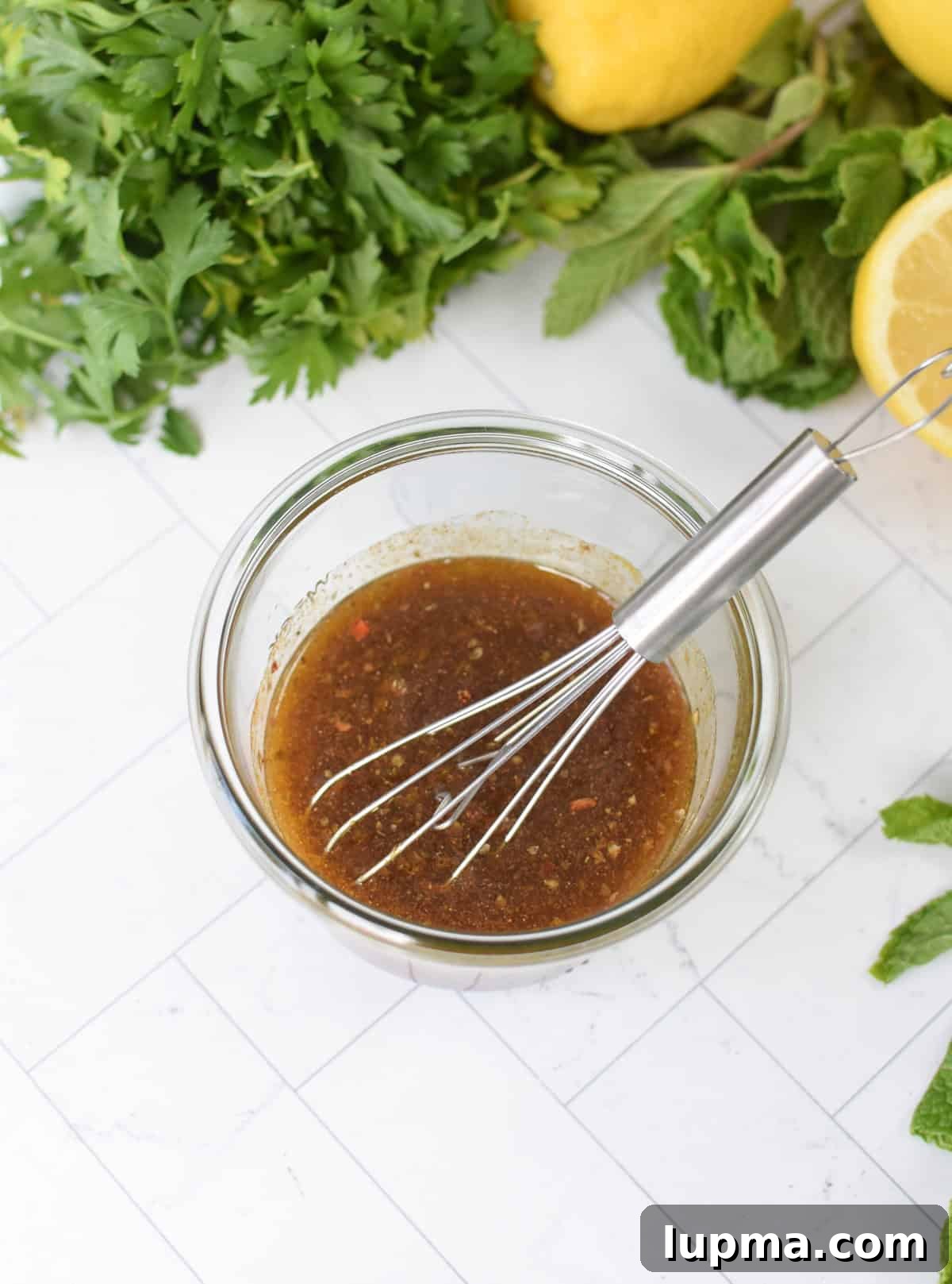 Moroccan Chickpea Salad with Roasted Veggies & Citrus Dressing 7 Moroccan Dressing in a mason jar