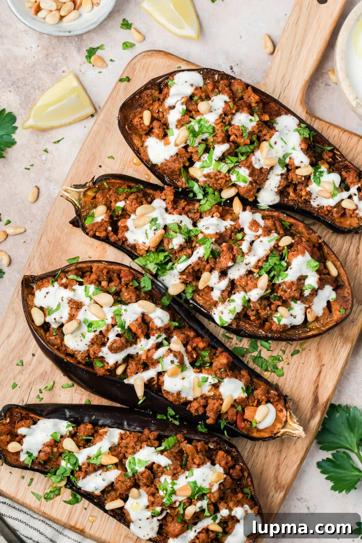 Mediterranean Stuffed Eggplant with Garlic Yogurt Sauce 13 Easy Mediterranean Stuffed Eggplant with Yogurt Sauce