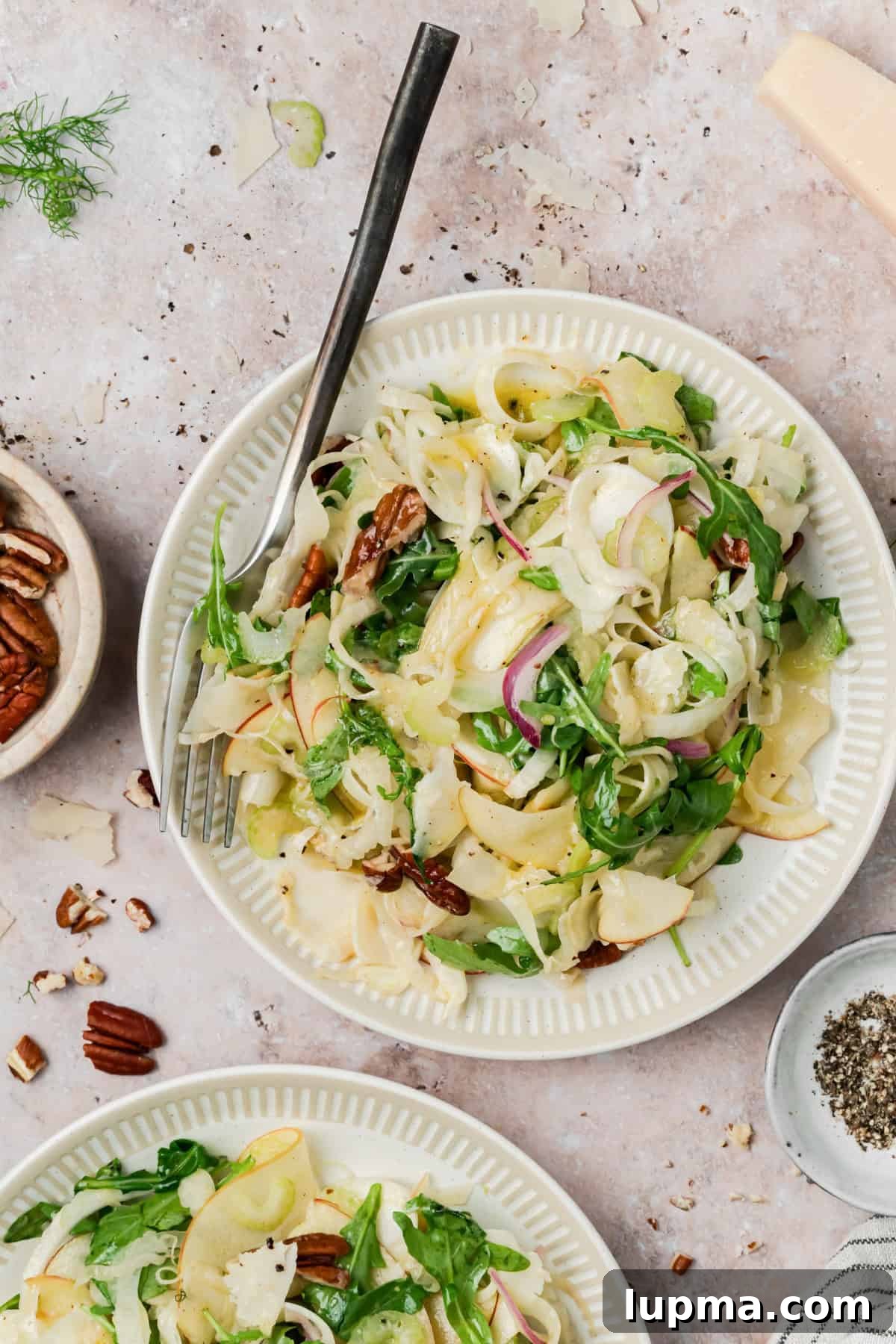 Simple Apple and Fennel Salad on a white plate 