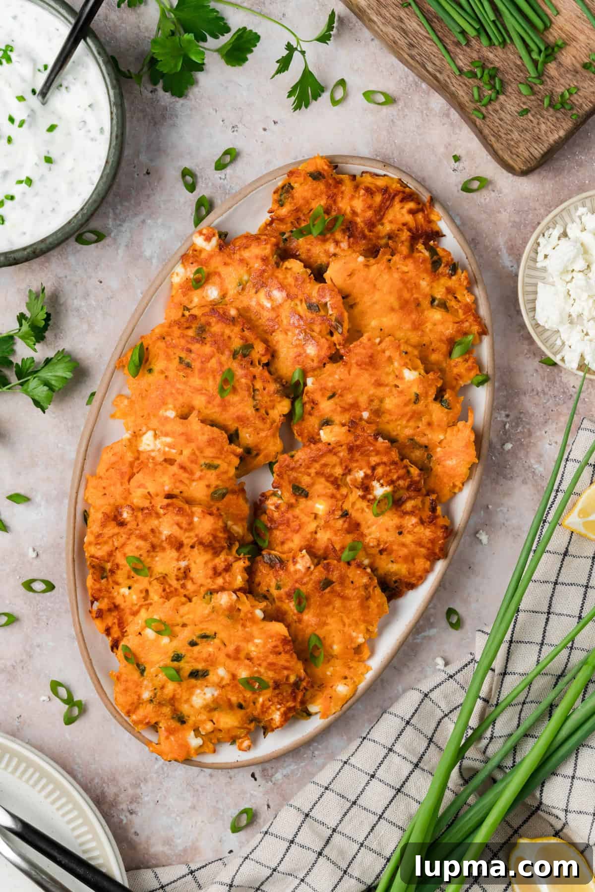 Sweet Potato Fritters on a platter 