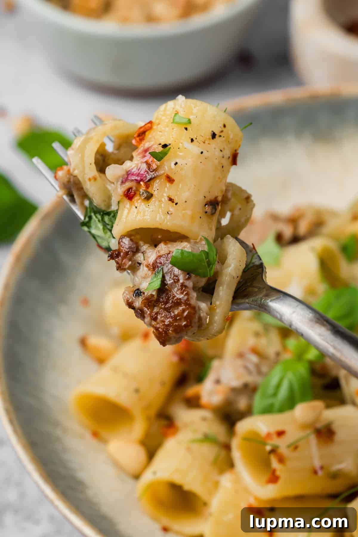 Sausage and Fennel Pasta with Lemon and Parmesan 11 Sausage and Fennel Pasta on a fork