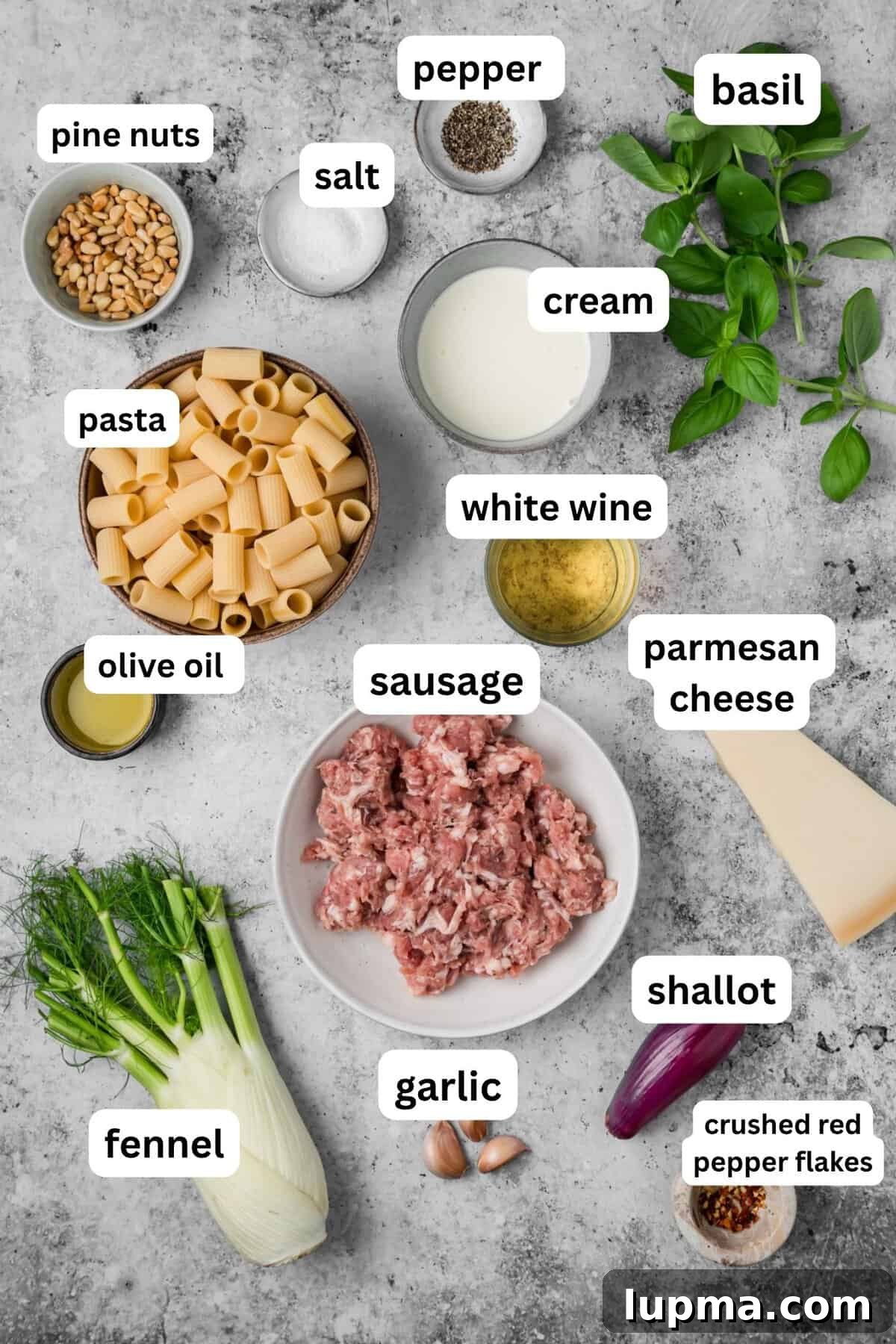 Sausage and Fennel Pasta with Lemon and Parmesan 5 Sausage and Fennel Pasta recipe ingredients